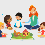 children sitting in a circle for storytime