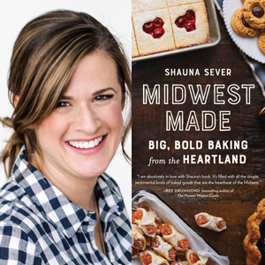 An image of Shauna Sever next to a copy of her book Midwest Made