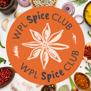 Spice club logo overlaid on image of seasonings and spices