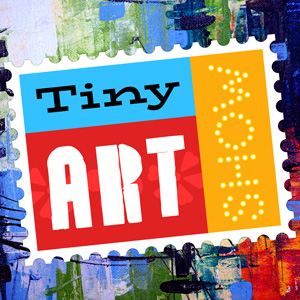 A stamp featuring the words Tiny Art Show