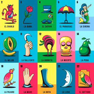 Collection of colorful loteria cards