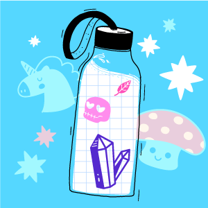 Drawing of a water bottle with stickers 