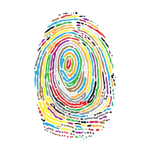 Multicolored drawing of a fingerprint