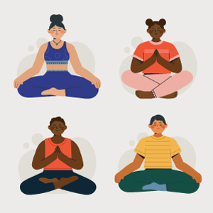 Illustration of four people in yoga poses