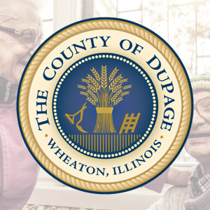 DuPage County logo over picture of two senior adults