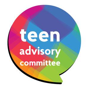 Teen advisory committee logo: white text over a rainbow speech bubble
