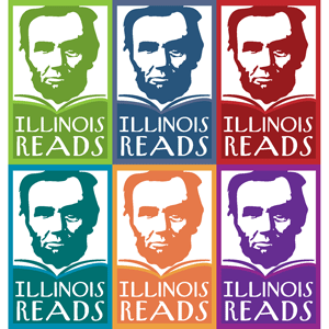 Illinois Reads logo showing Abraham Lincoln's head and a book