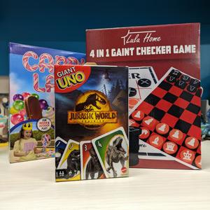 Jumbo versions of Candy Land, Uno, and chess