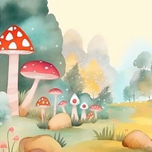 Cute mushrooms in a garden