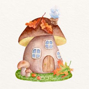 Drawing of a fairy house in a mushroom