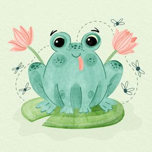 Cute drawing of frog on lily pad