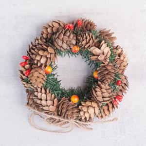 Wreath made of pinecones and evergreen branches